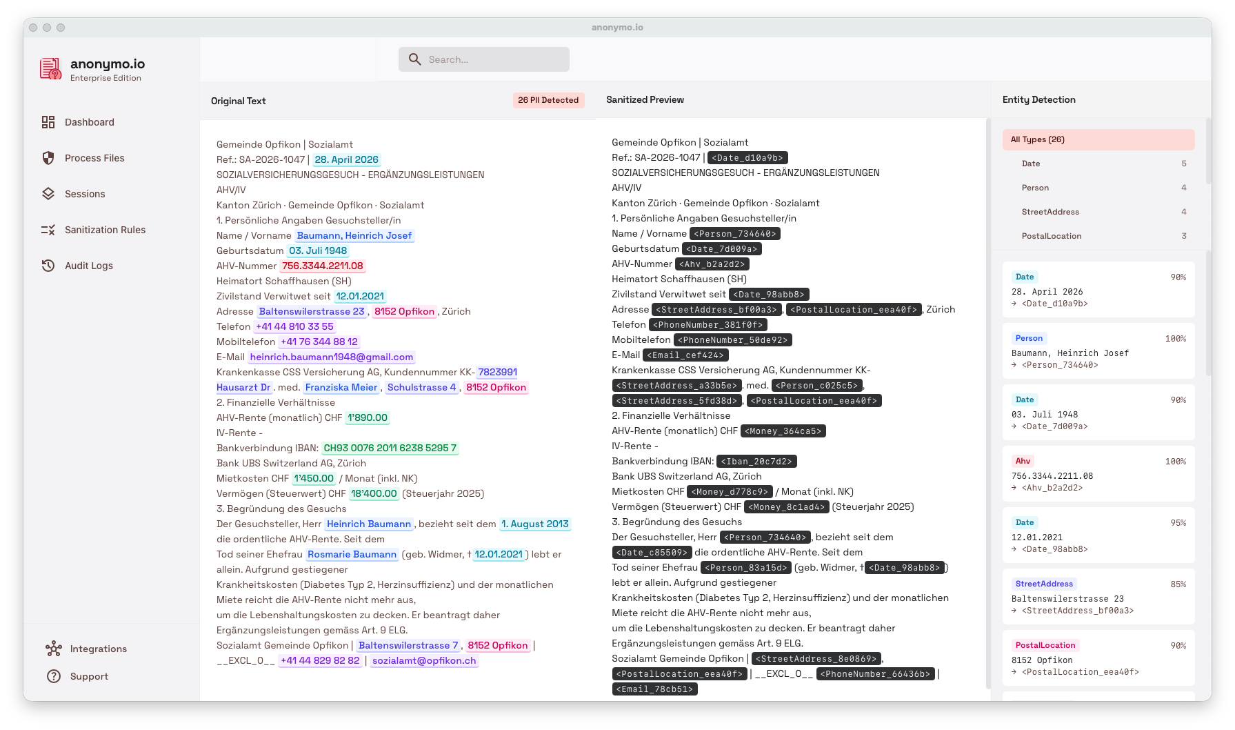 Anonymo — Side-by-side preview