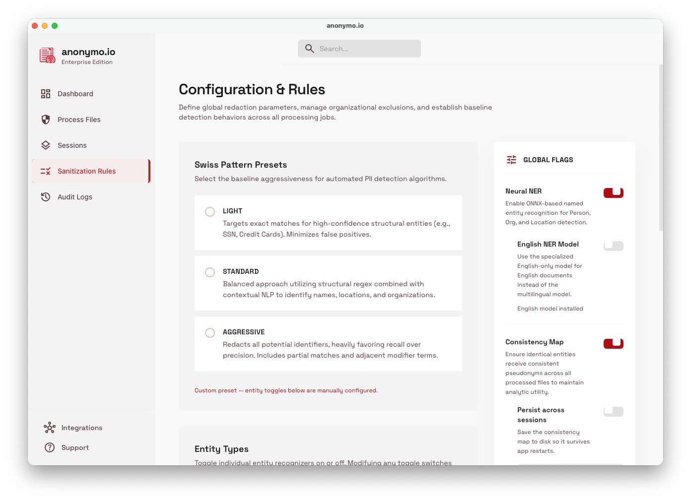 Anonymo — Configuration & rules