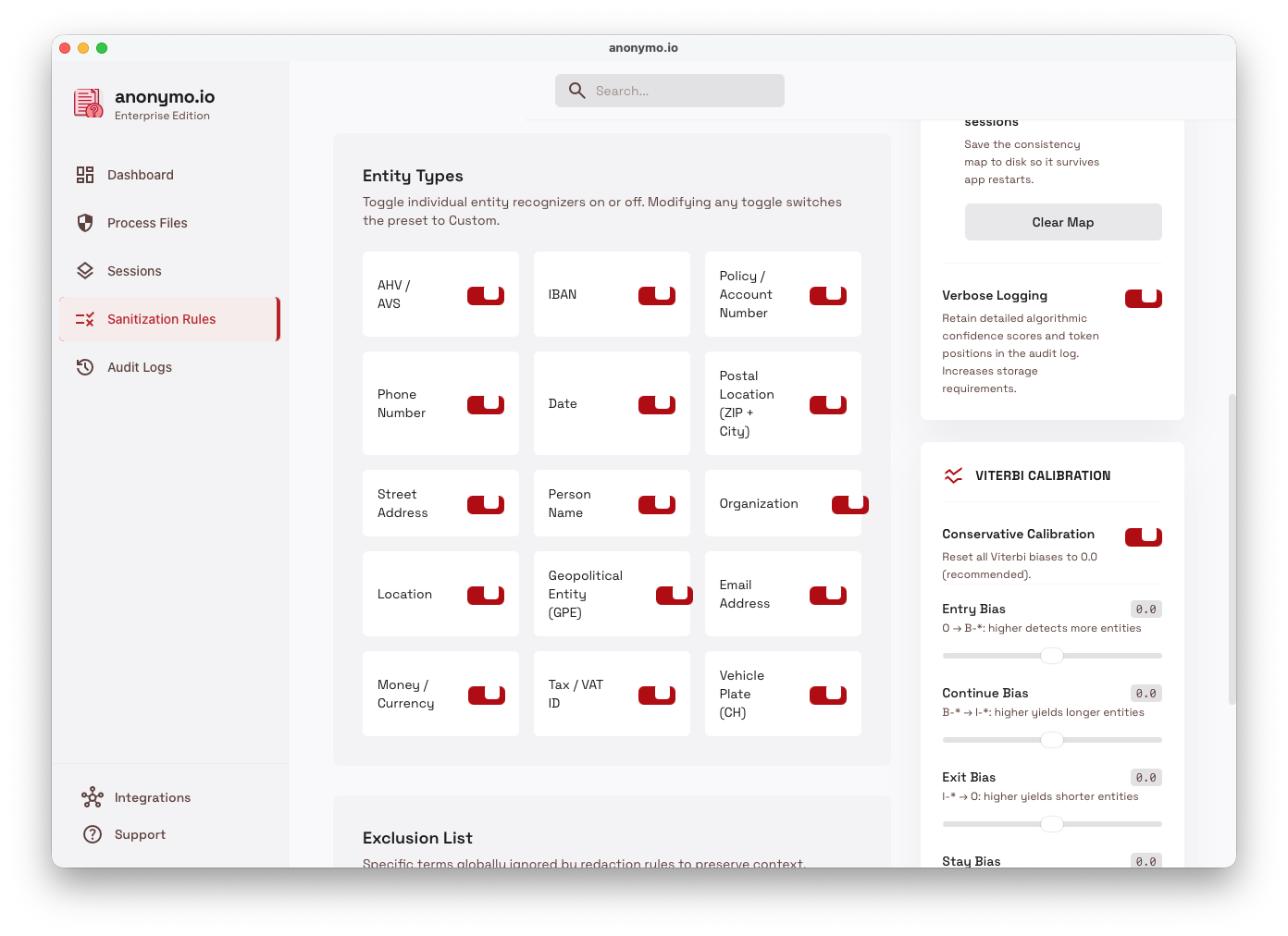 Anonymo — Select entities to mask